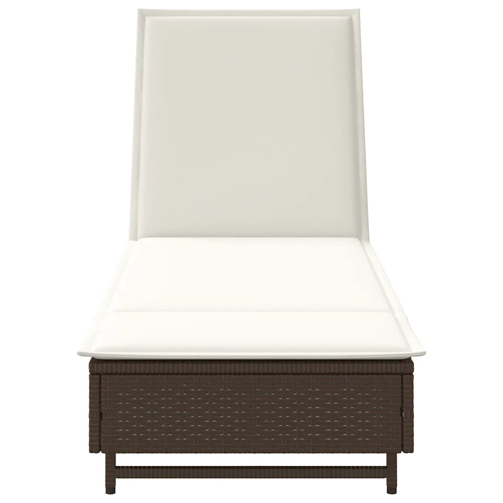 Lettino Prendisole con Ruote e Cuscino in Polyrattan Marrone 4104034