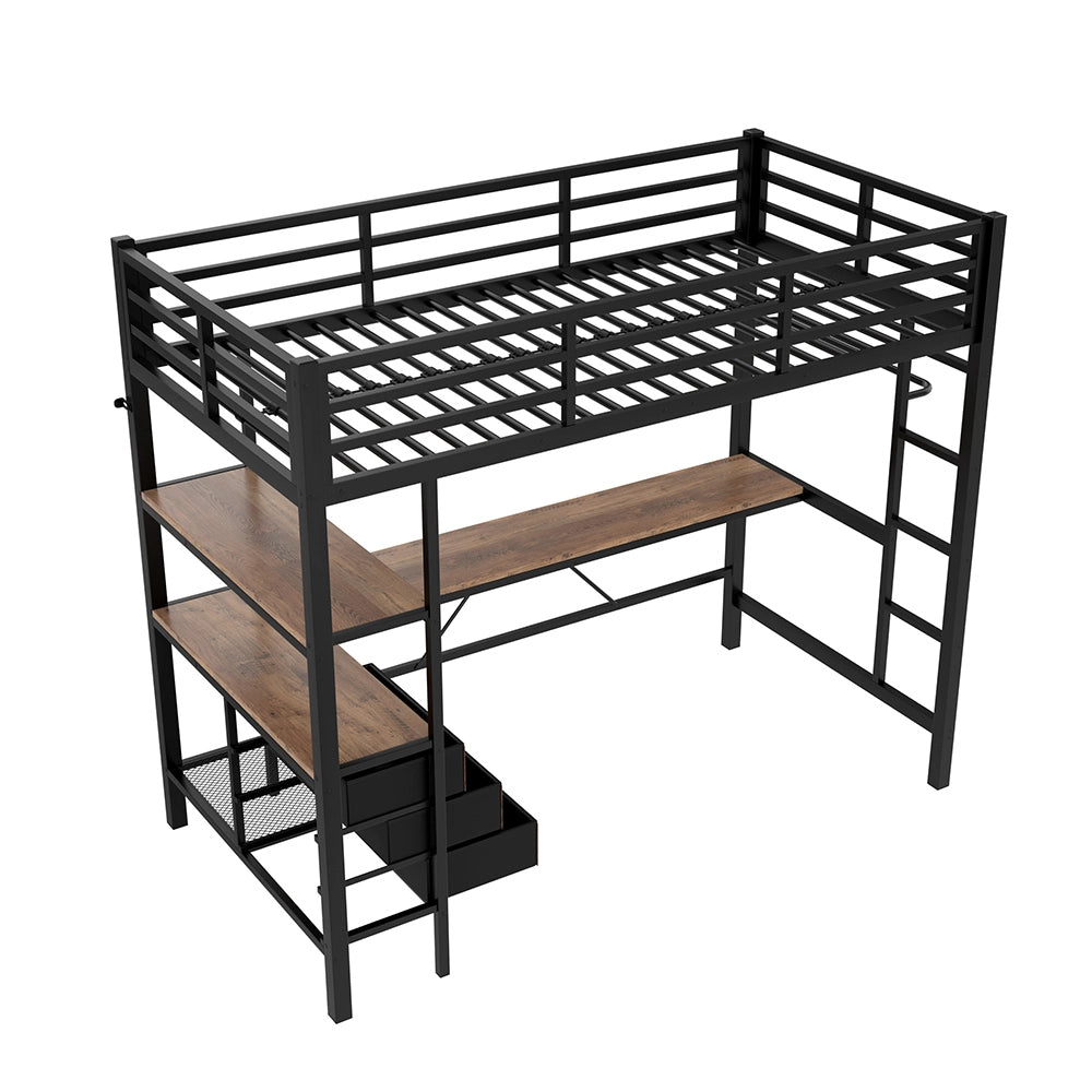 Letto a soppalco - Xylo - 90x200 cm LED 3 cassetti nero