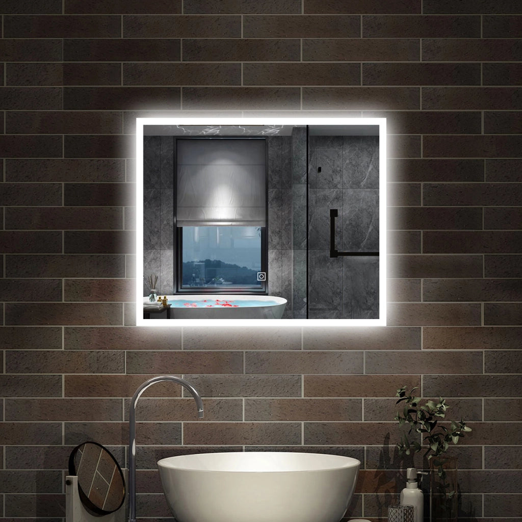 specchio rettangolare 60x50 cm con luce led, antiappannamento e touch