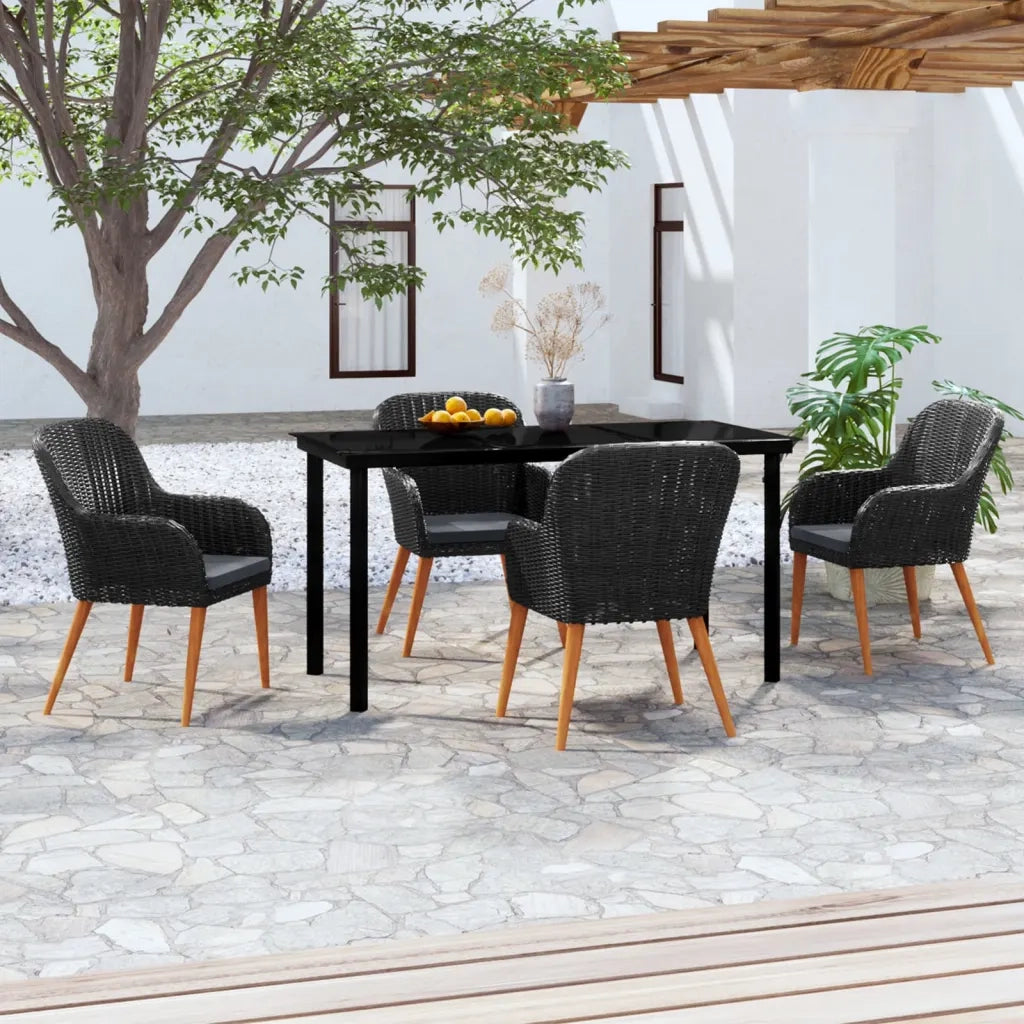 Set da Pranzo da Giardino 5 pz con Cuscini Nero 3099507