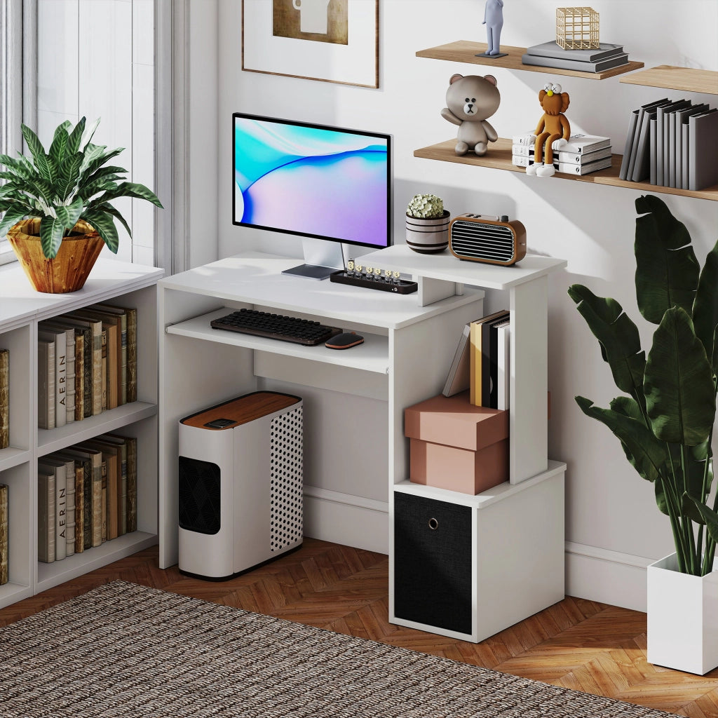 Scrivania per computer con scaffali e cassetto ¨C Zephmum ¨C Nero e bianco 90x50x75