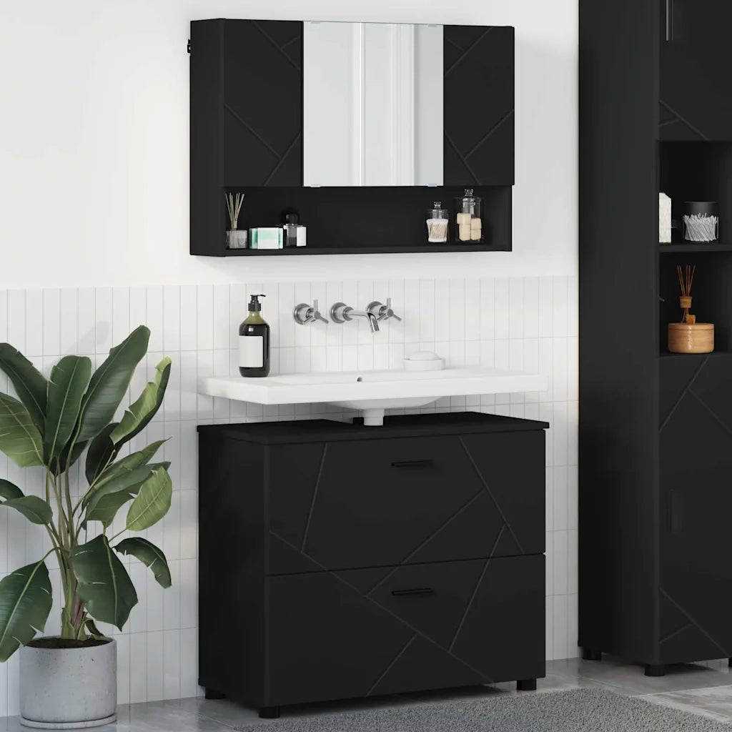 Set di mobili per il bagno con cassetto con porta 2 pcs Nero 3393014