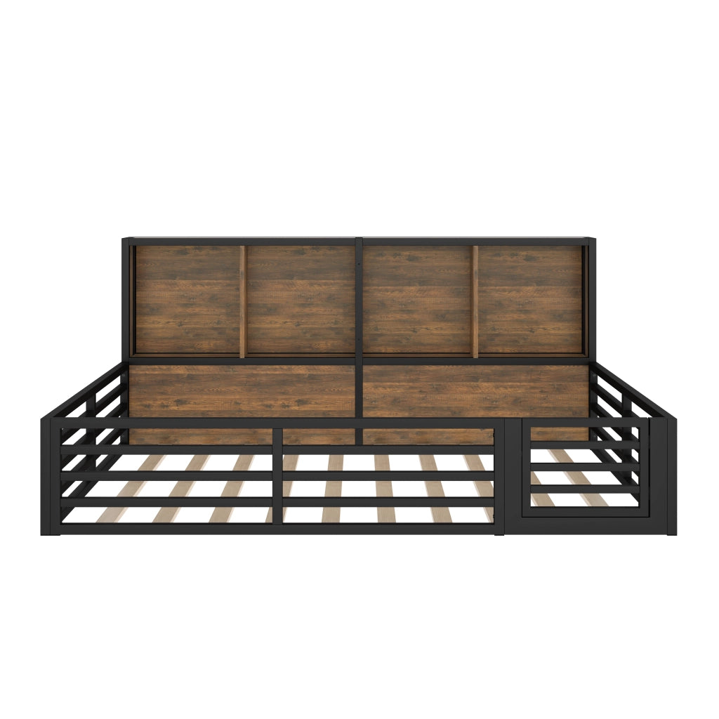 LETTO a sponde 140x200 cm Nero in Metallo e MDF con LED