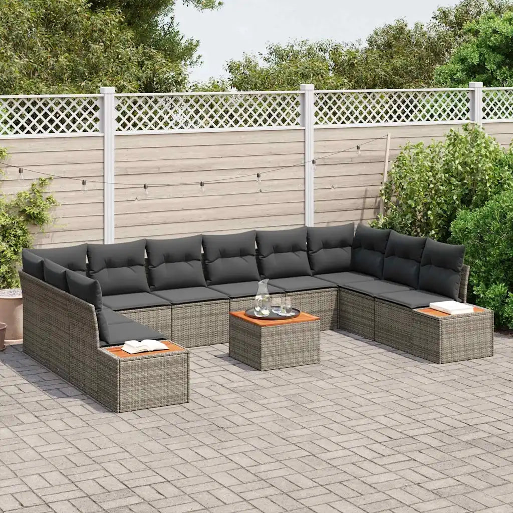 Set Divano da Giardino con cuscino 10 pcs Grigio Polyrattan