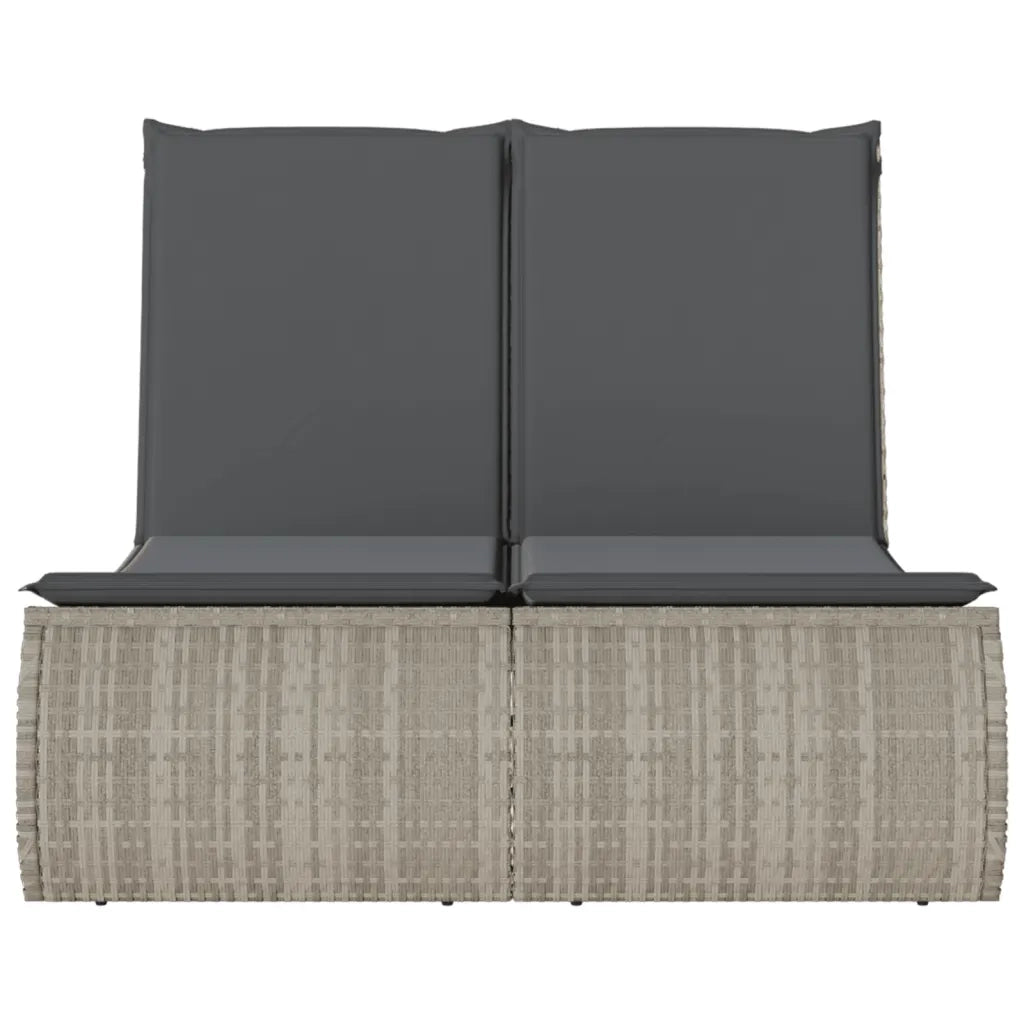 Lettino Prendisole Doppio con Cuscini Grigio Chiaro Polyrattan 368095