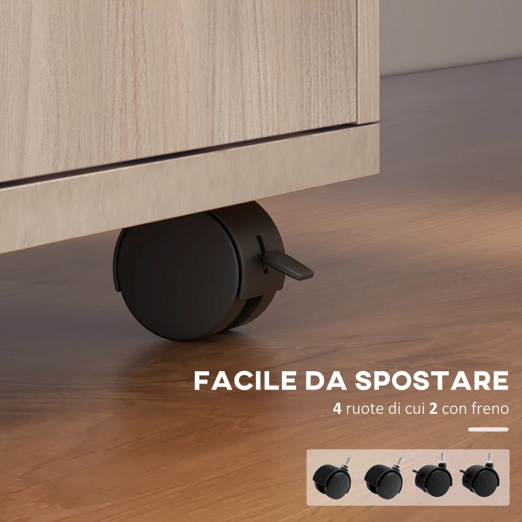 Cassettiera per Ufficio con Ripiano Aperto e 2 Cassetti ¨C Minimal ¨C Legno Rovere e Metallo, 40x35x60 cm