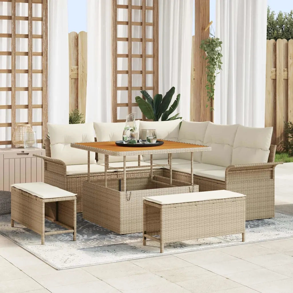Set Divano da Giardino con cuscino 8 pcs Beige e Crema