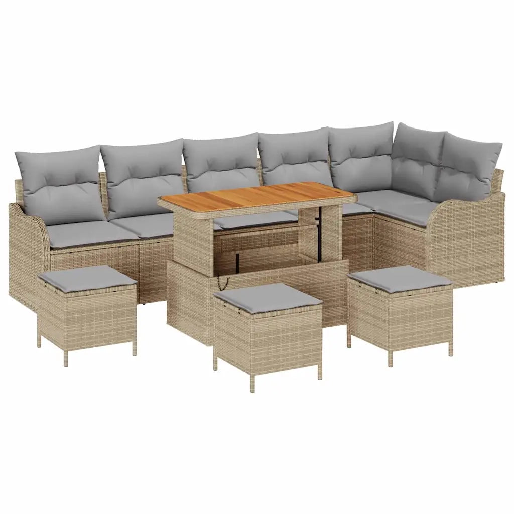 Set Divano da Giardino con cuscino 10 pcs Beige polyrattan 3362292