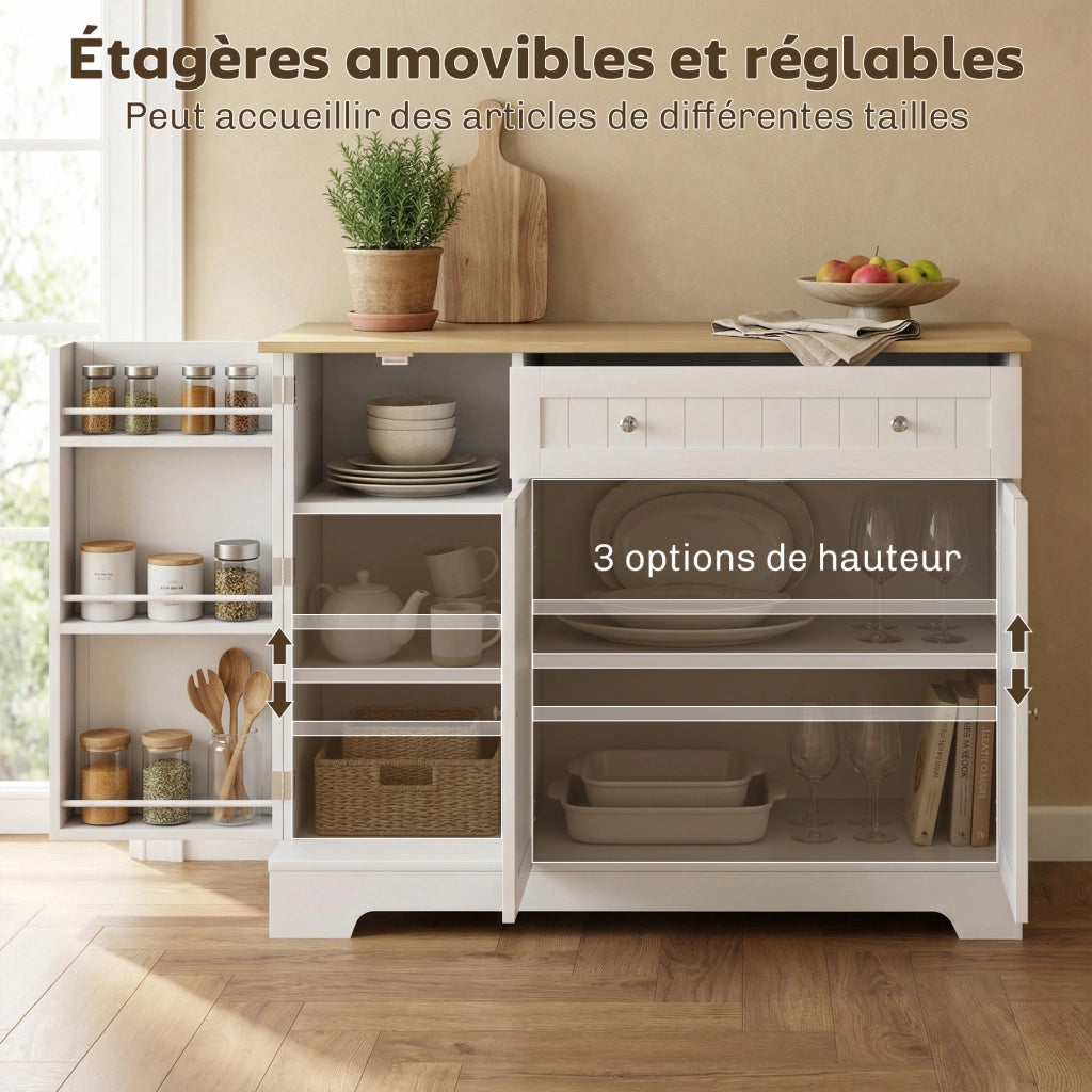 Mobile buffet cucina ¨C Xylo ¨C bianco 105x40x83cm con 3 ante, cassetto e ripiani