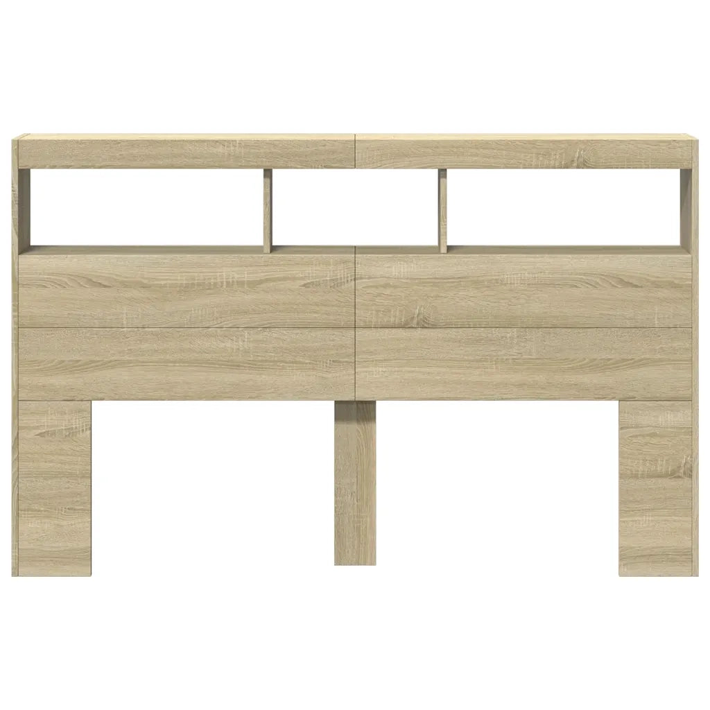 Testiera con Contenitore a LED-Testiera con Ripiani Rovere Sonoma 160x17x102 cm