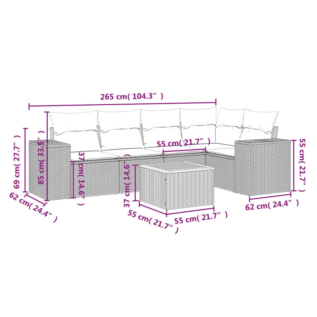 Set Divano da Giardino 6 pz con Cuscini Nero in Polyrattan 3257764