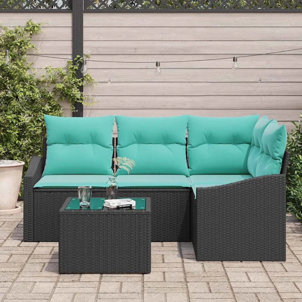 Set di divani con cuscino 5 pcs Nero polyrattan 3346716