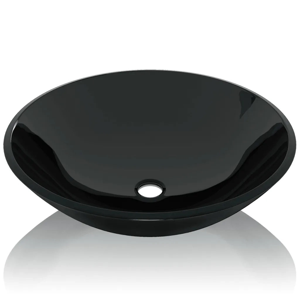 Lavandino in Vetro-Lavabo-Lavello Temperato 42 cm Nero