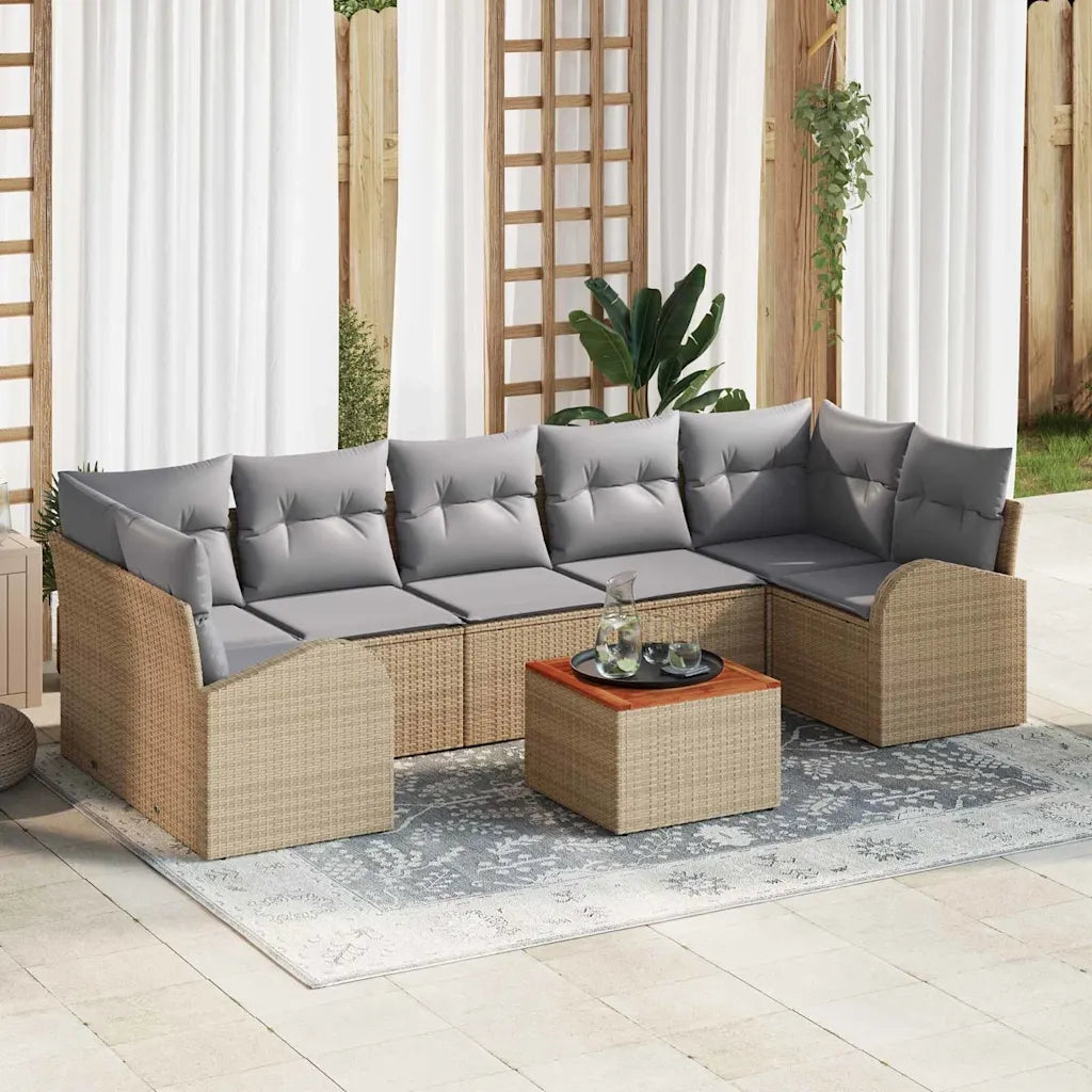Set Divano da Giardino con cuscino 8 pcs Beige polyrattan 3347546