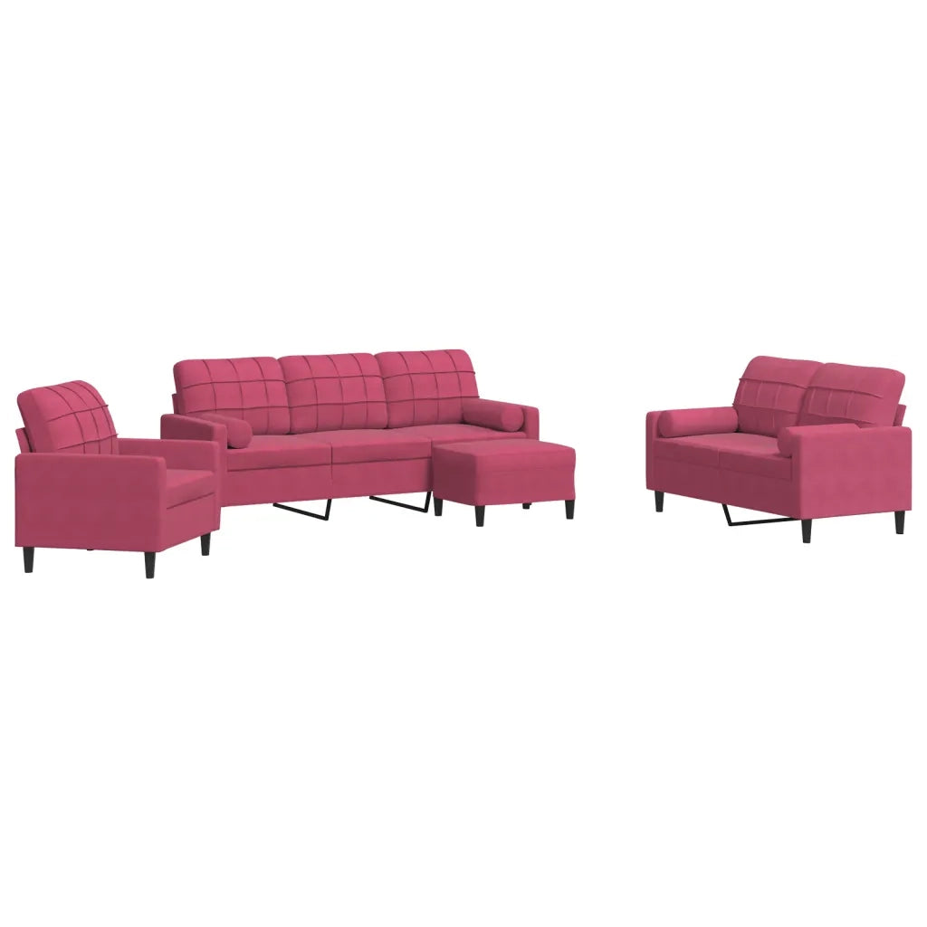Set di Divani 4 pz con Cuscini e Rinforzi Rosso Vino in Velluto 3278385