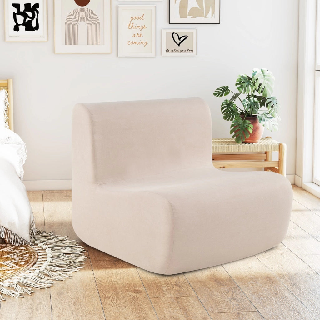 Poltrona sacco divano pigro da pavimento con morbido velluto e supporto ergonomico, Poltrona singola da lettura Beige