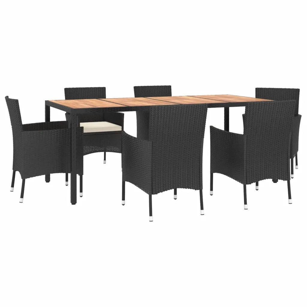 Set da Pranzo da Giardino 7 pz Nero con Cuscini in Polyrattan