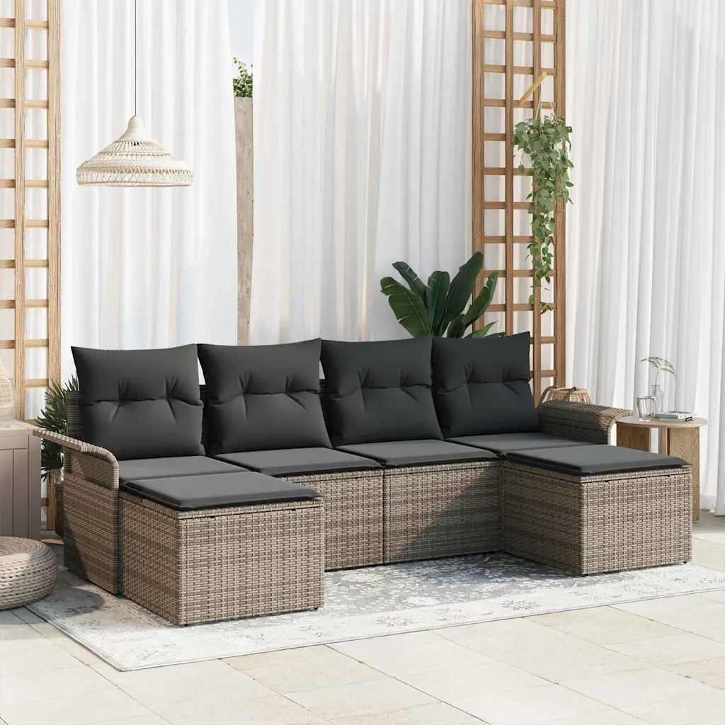 Set Divano da Giardino con cuscino 6 pcs Grigio polyrattan