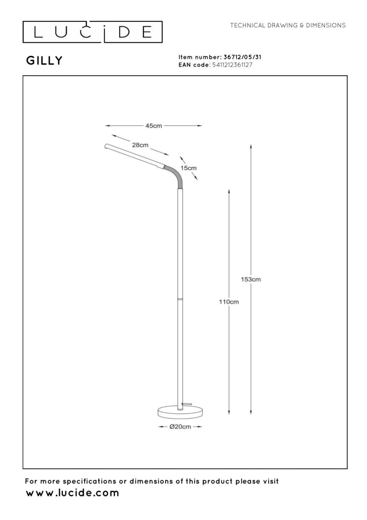 Lampada da terra LED GILLY bianca flessibile Lucide