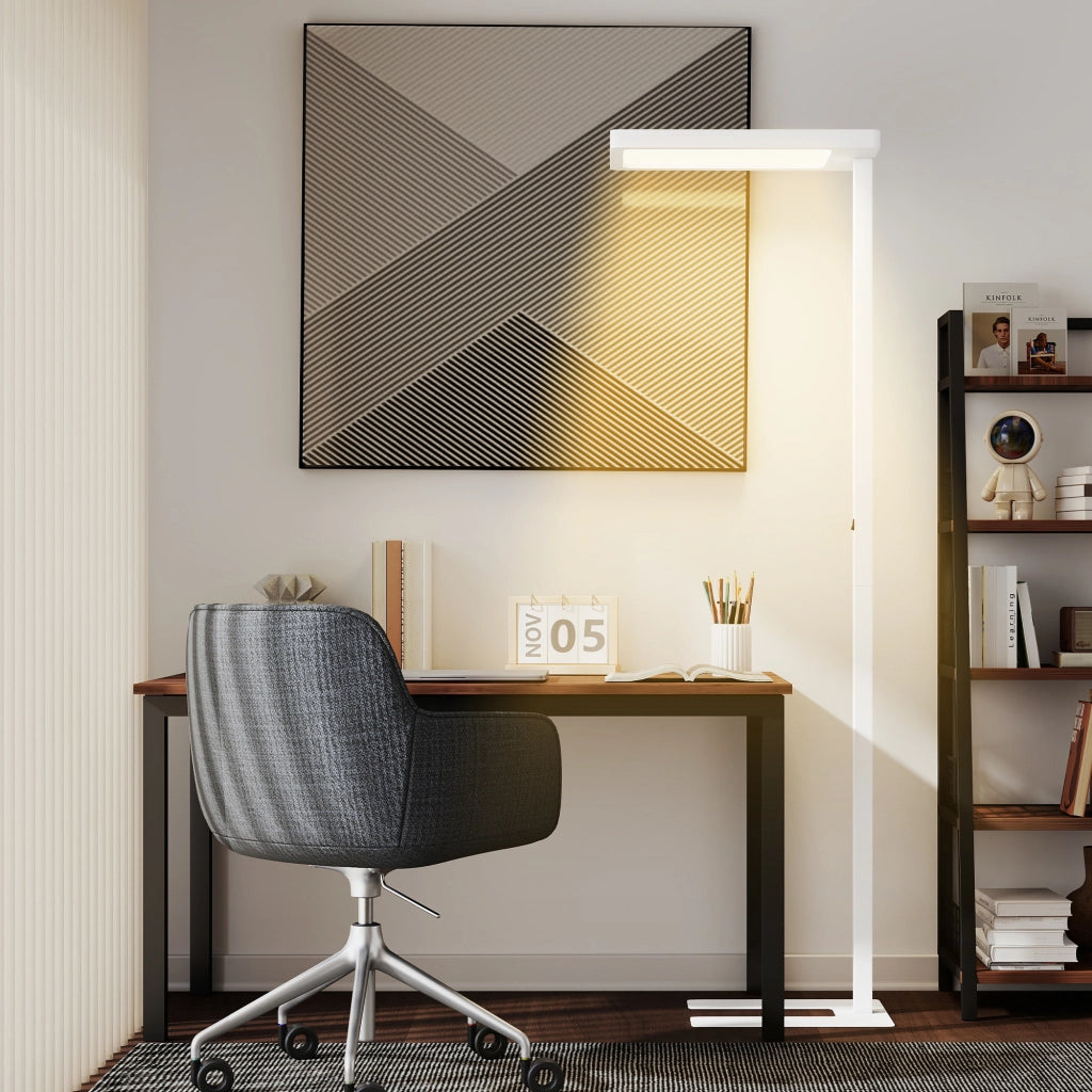 Lampada da terra LED ¨C Minimal ¨C bianco, metallo e plastica, telecomando