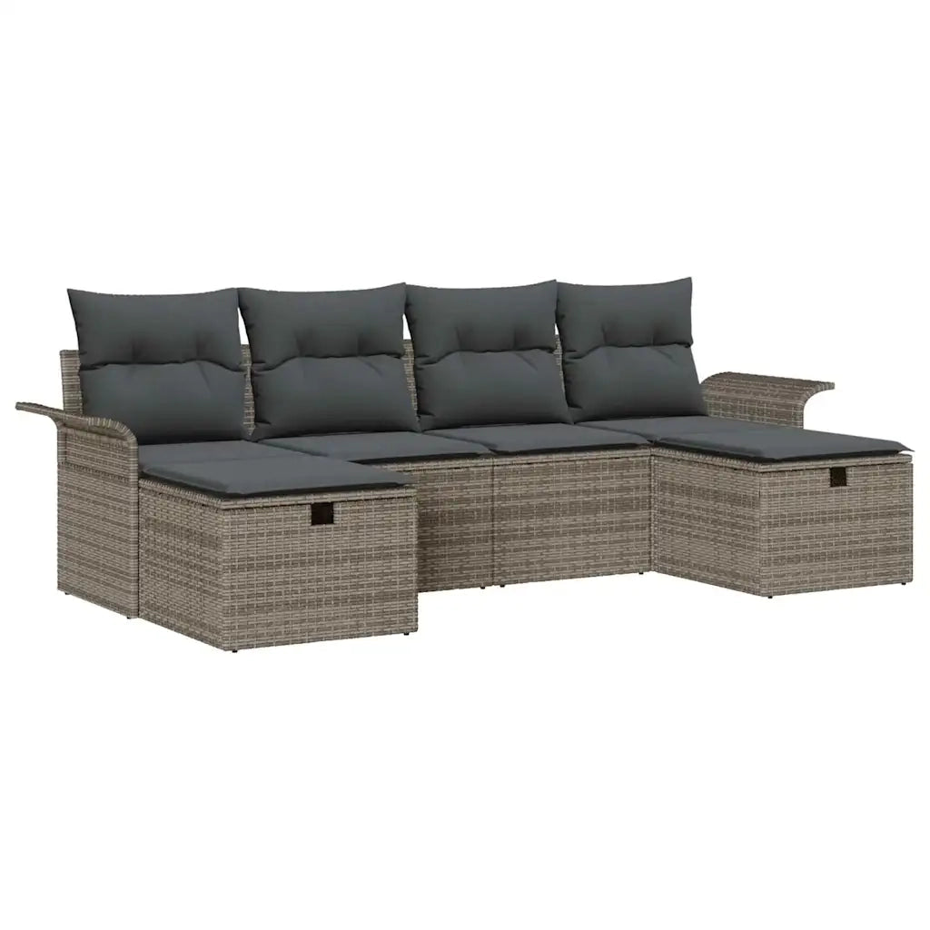Set Divano da Giardino con cuscino 6 pcs Grigio Poly Rattan