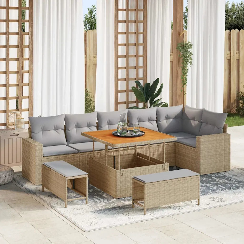 Set Divano da Giardino 11 pcs Beige e Grigio Chiaro polyrattan