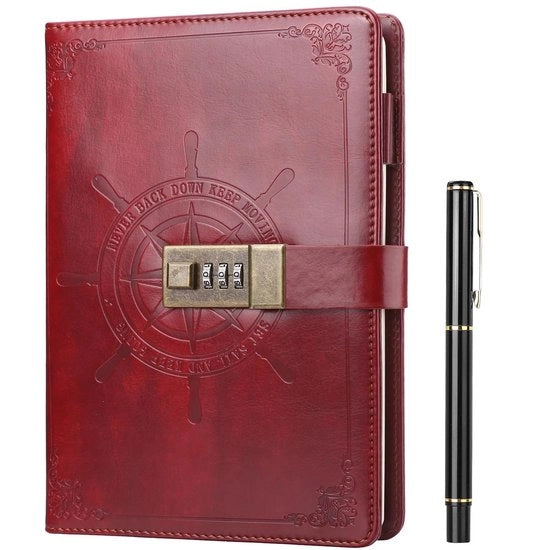 Dagboek A5 con chiusura, rigido, per ragazze e adulti, con penna, con codice di accesso, libro, colore moka, 210 pagine