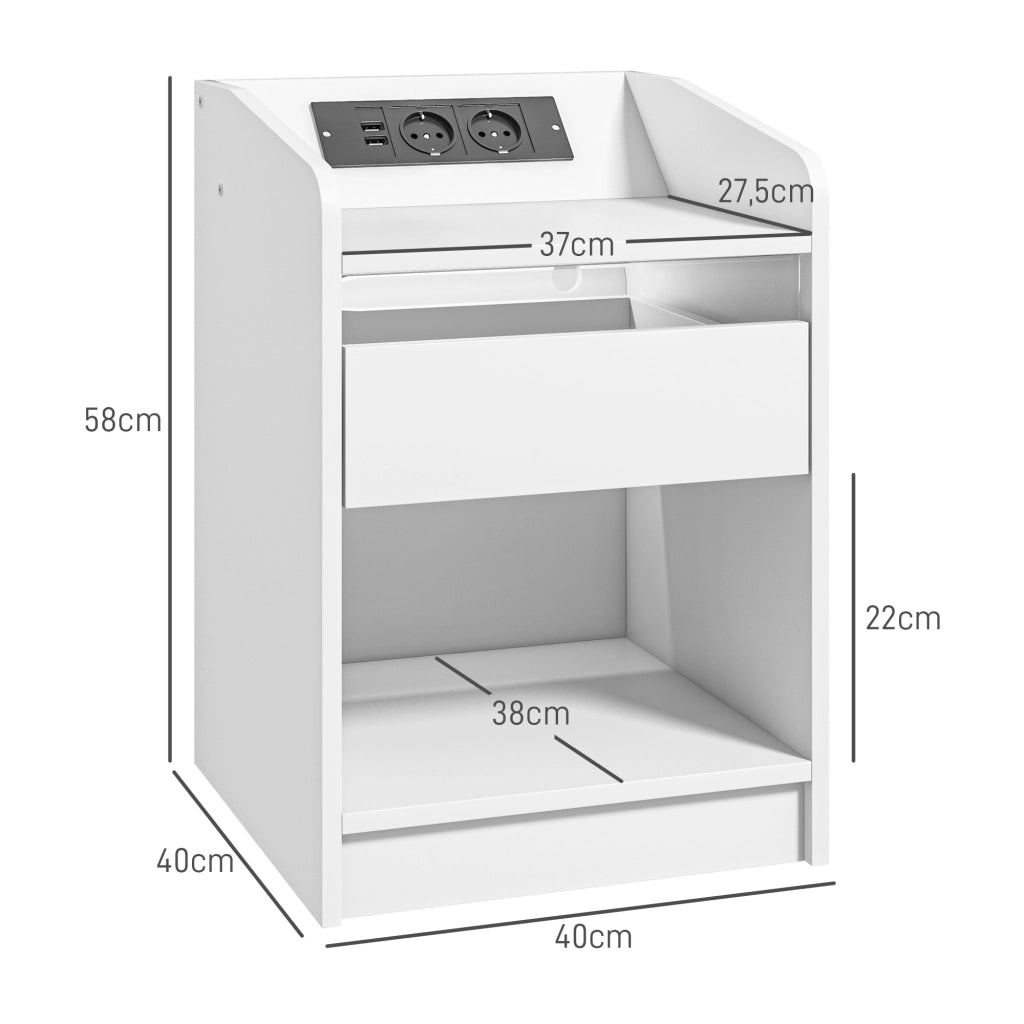 Comodino con LED e USB ¨C Xylo ¨C Bianco 40x40x58cm