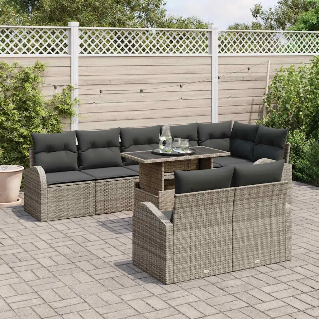 Set Divano da Giardino con cuscino 9 pcs Grigio polyrattan 3348665