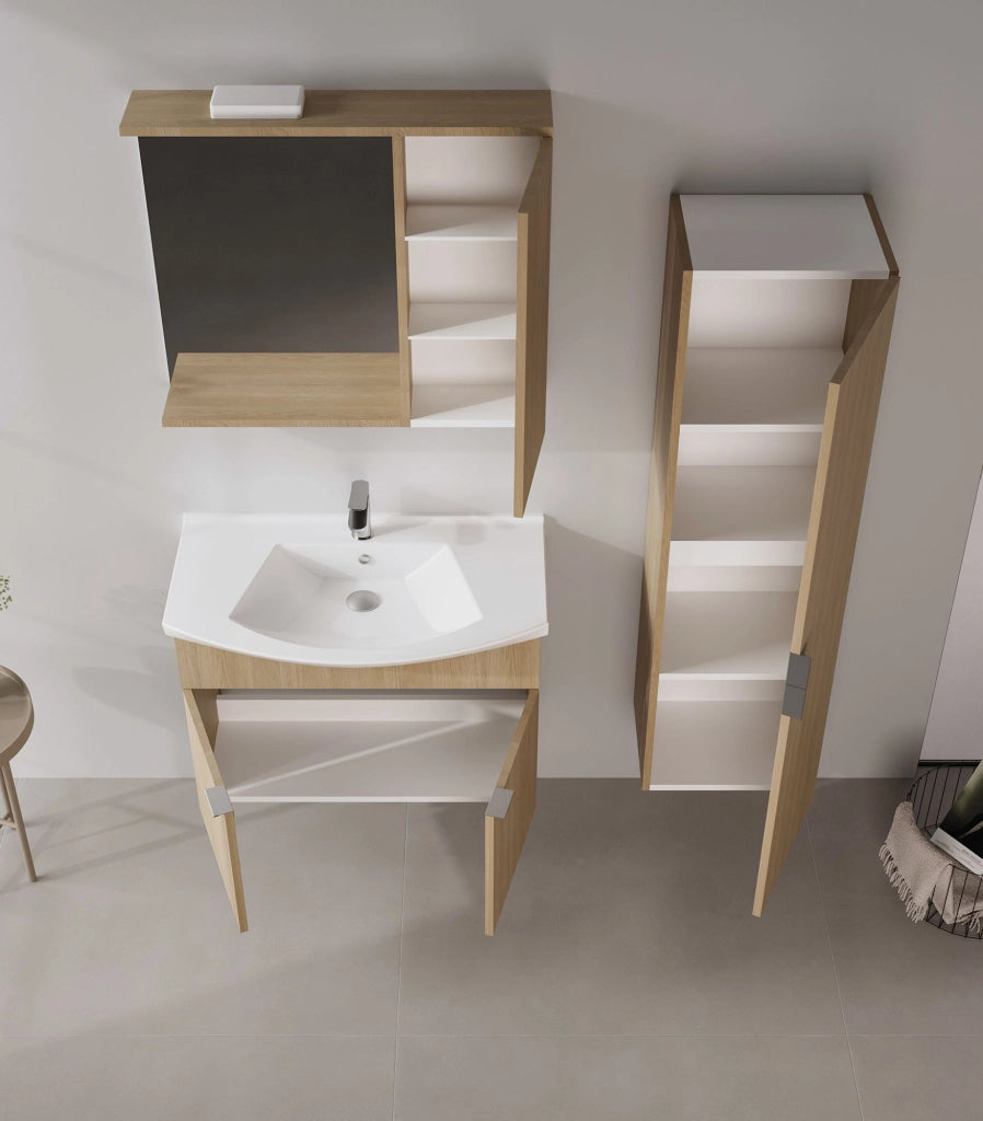Mobile da bagno con specchio "Purus 80" - 75 x 18 x 68 cm - Rovere Sonomo
