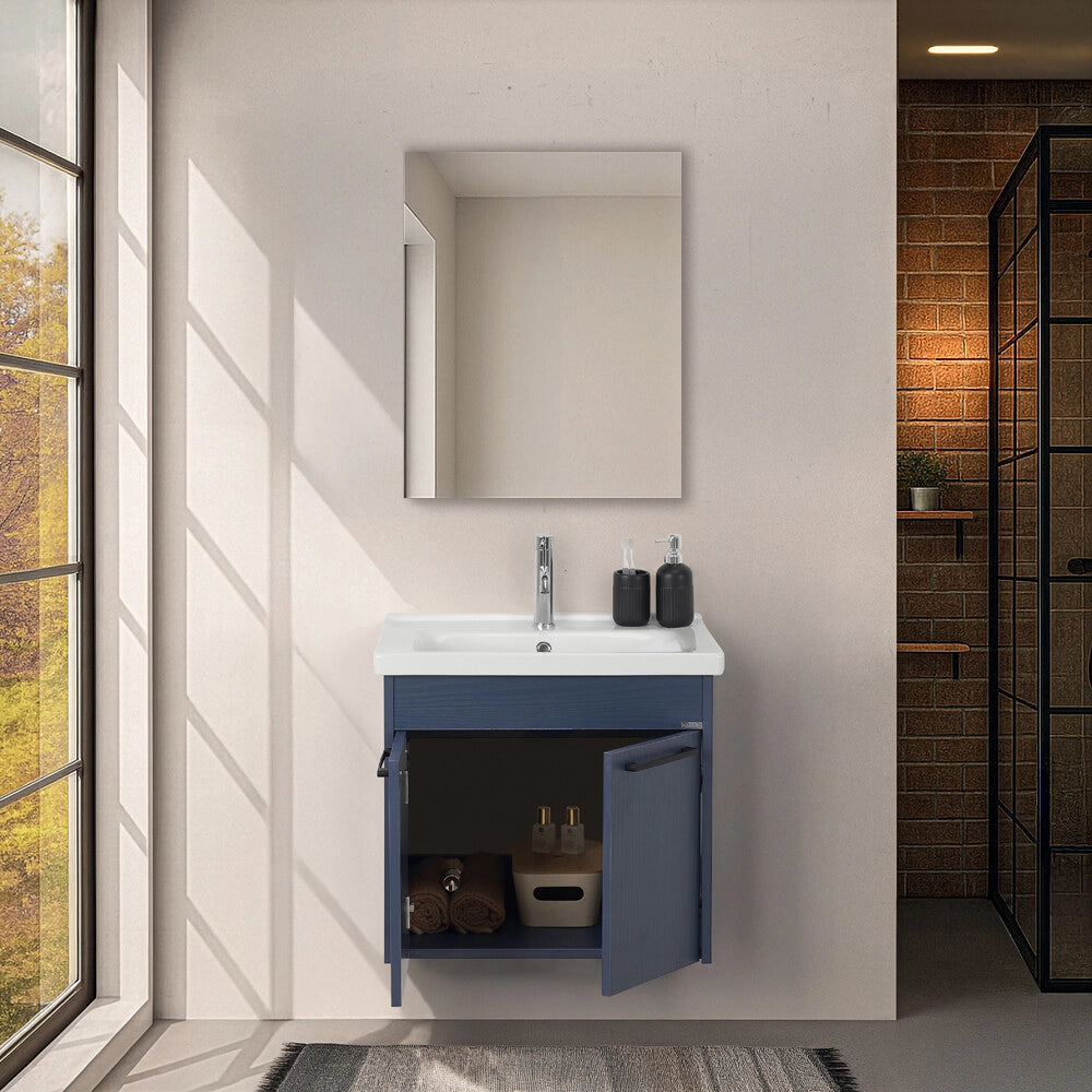 Mobile bagno sospeso 65 cm blu con specchio Sofia