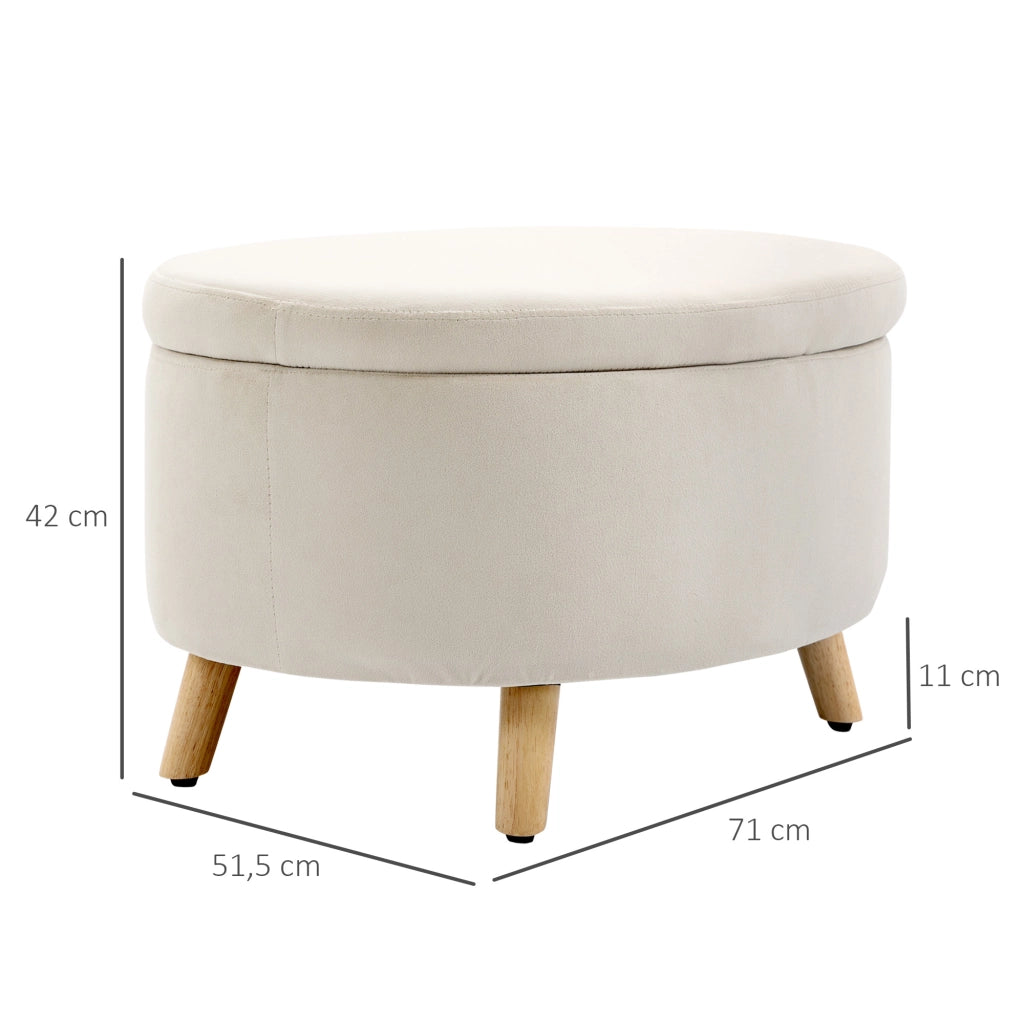 Pouf contenitore ovale ¨C Xylo ¨C velluto beige, gambe legno massello, 71x51,5x42 cm