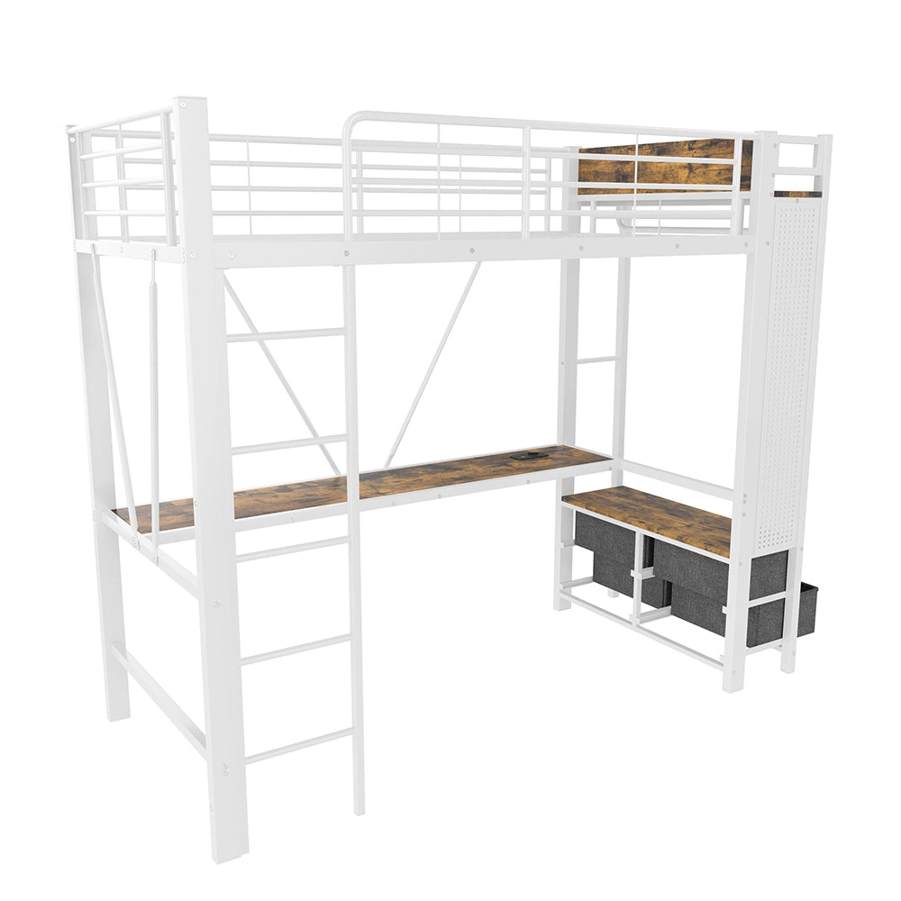 Letto a soppalco - Xylo - 90x200 cm scrivania USB bianco
