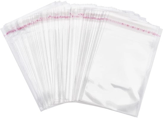 Sacchi trasparenti in plastica - Confezione autoadesiva - 1000 pezzi - 100 mm x 60 mm - Resistenti all'umidità - Adatti per regali - Sacchi trasparenti chiari