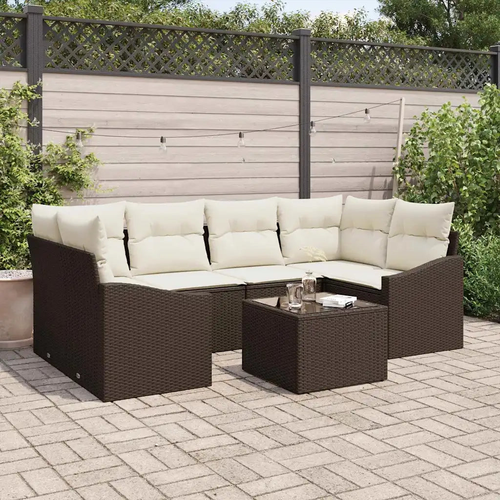 Set di divani con cuscino 7 pcs Marrone e Crema polyrattan 3346618