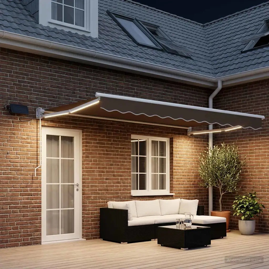 Tenda retrattile manuale con LED Tortora 3426062