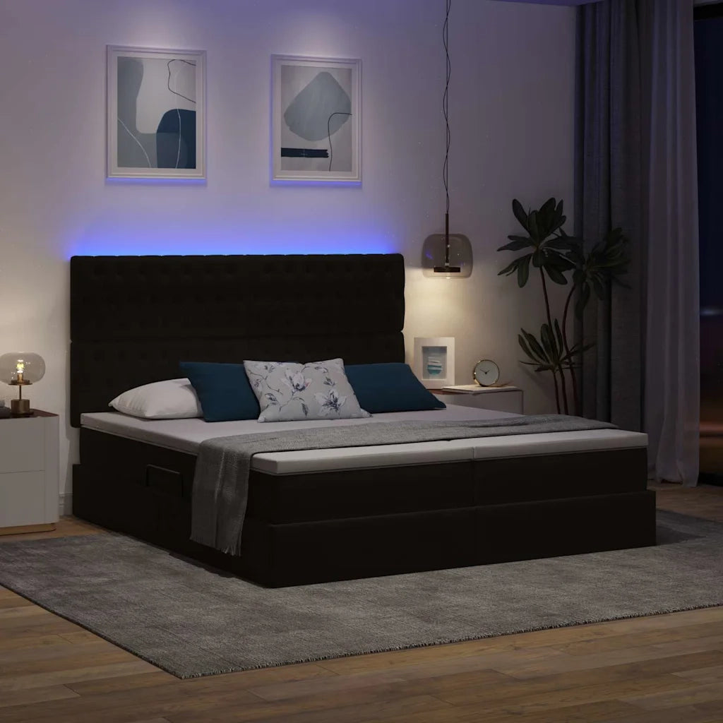 Letto con luci a strisce a LED Nero 200 x 200 cm Velluto