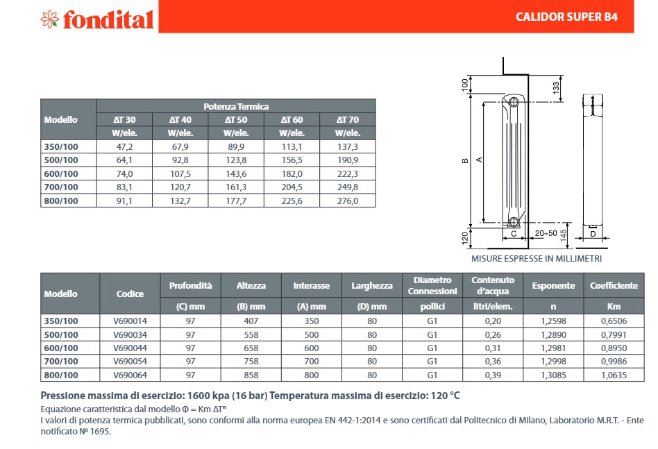 RADIATORE IN ALLUMINIO CALIDOR SUPER B4  H600 Elementi  5