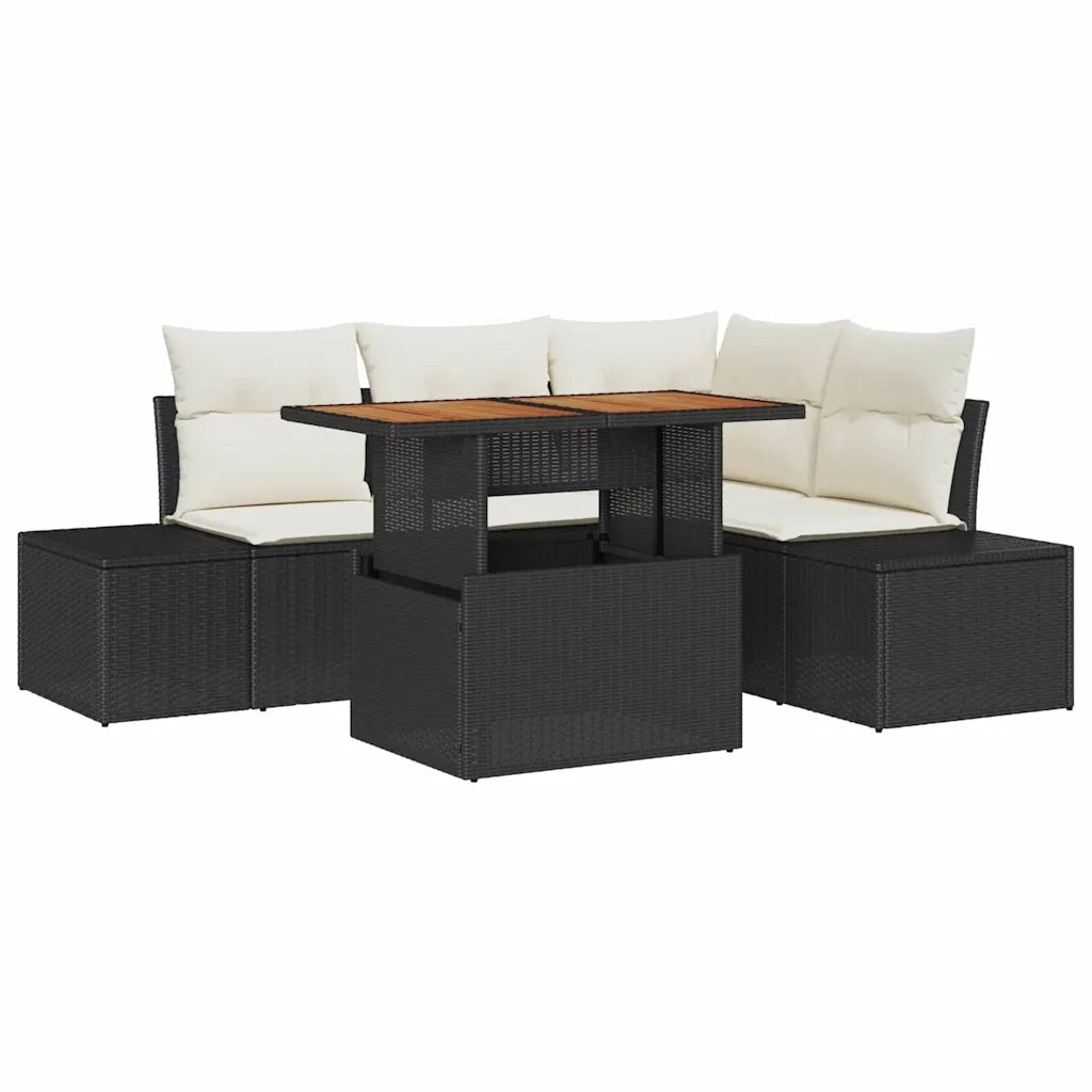 Set Divano da Giardino con cuscino 5 pcs Nero e Crema 3349956