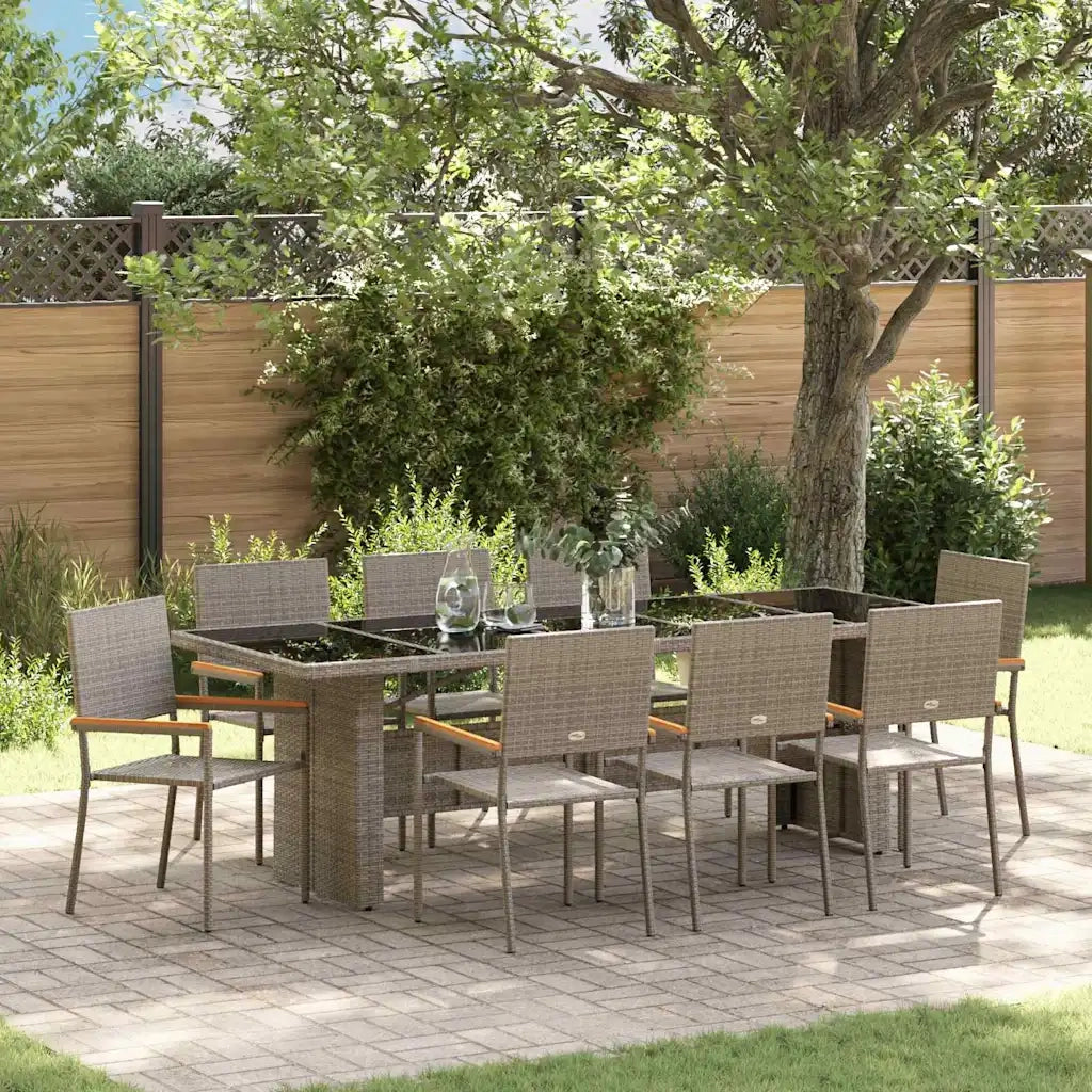 Set da Pranzo per Giardino 9 pcs Grigio polyrattan