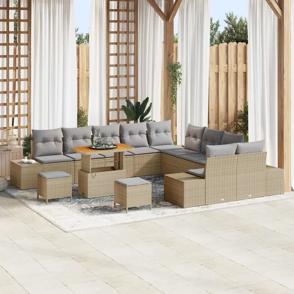 Set Divano da Giardino con cuscino 13 pcs Beige polyrattan