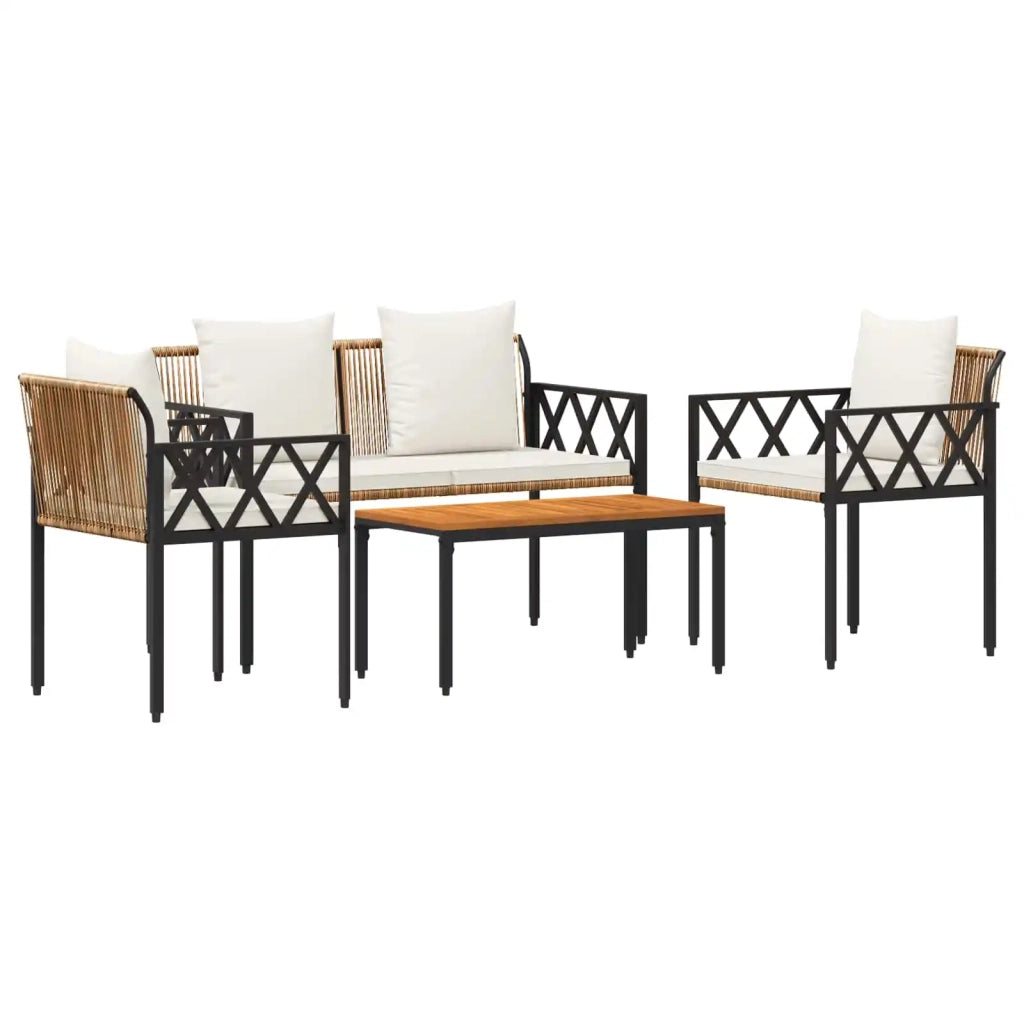 Set Mobili da Esterno 4 pcs Marrone e Bianco Crema polyrattan 42025344