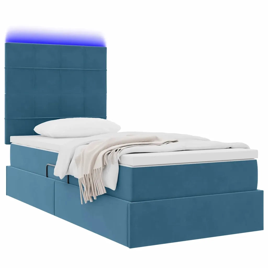 Letto con contenitore e LED Blu Scuro 90 x 200 cm Velluto