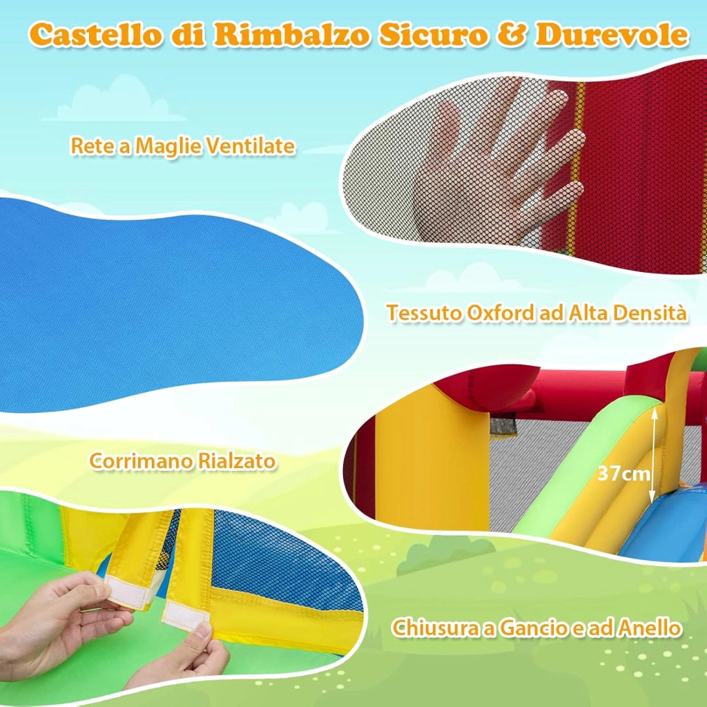 Castello Gonfiabile per Bambini, Casa Gonfiabile con Scivolo, Trampolino e Canestro da Basket, 50 Palline Colorate e Soffiatore, Con Borsa di Trasporto e Kit di Riparazione, 325 x 290 x 205 cm