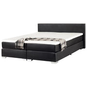 Letto Boxspring in Ecopelle Nera con Materasso a Molle 180 x 200 cm