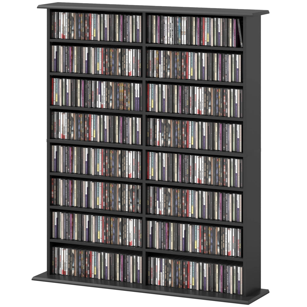 Libreria per CD e DVD ¨C Minimal ¨C 16 scomparti, 12 ripiani regolabili, nero