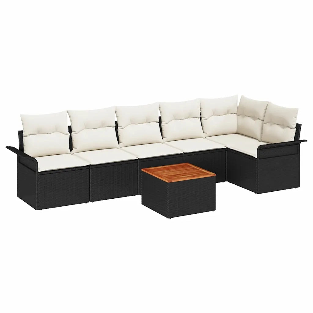 Set Divano da Giardino con cuscino 7 pcs Nero polyrattan