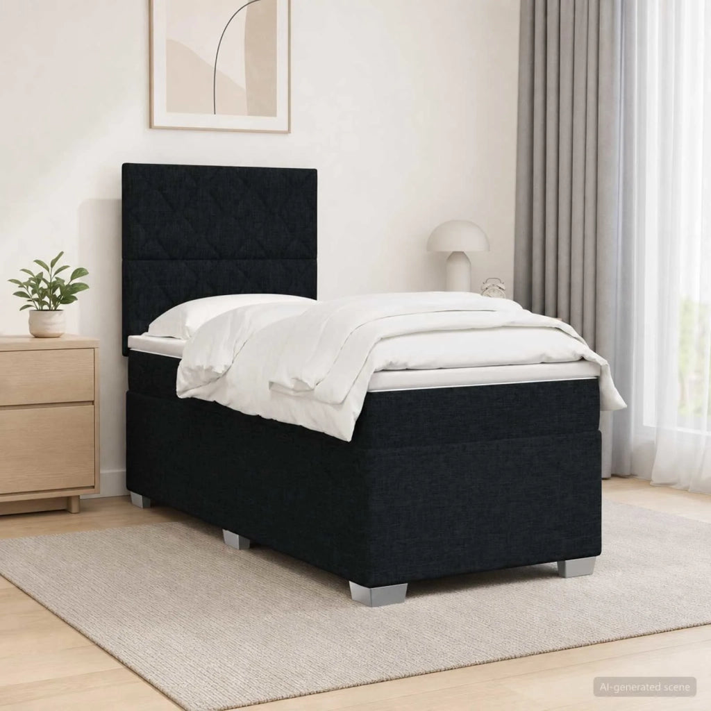 Letto box spring con materasso Nero 100 x 200 cm Tessuto 3454812