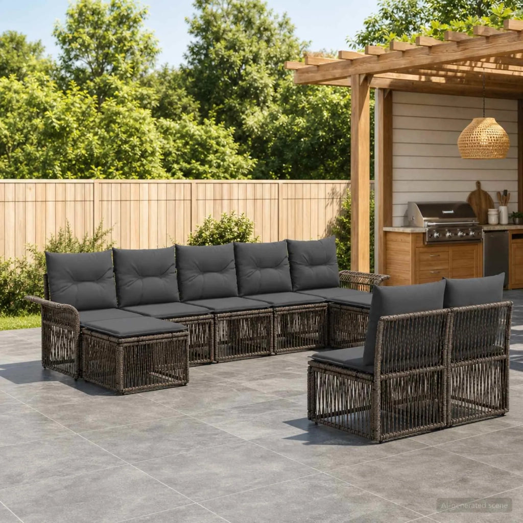 Set Divano da Giardino 9 pz Grigio polyrattan 3434945
