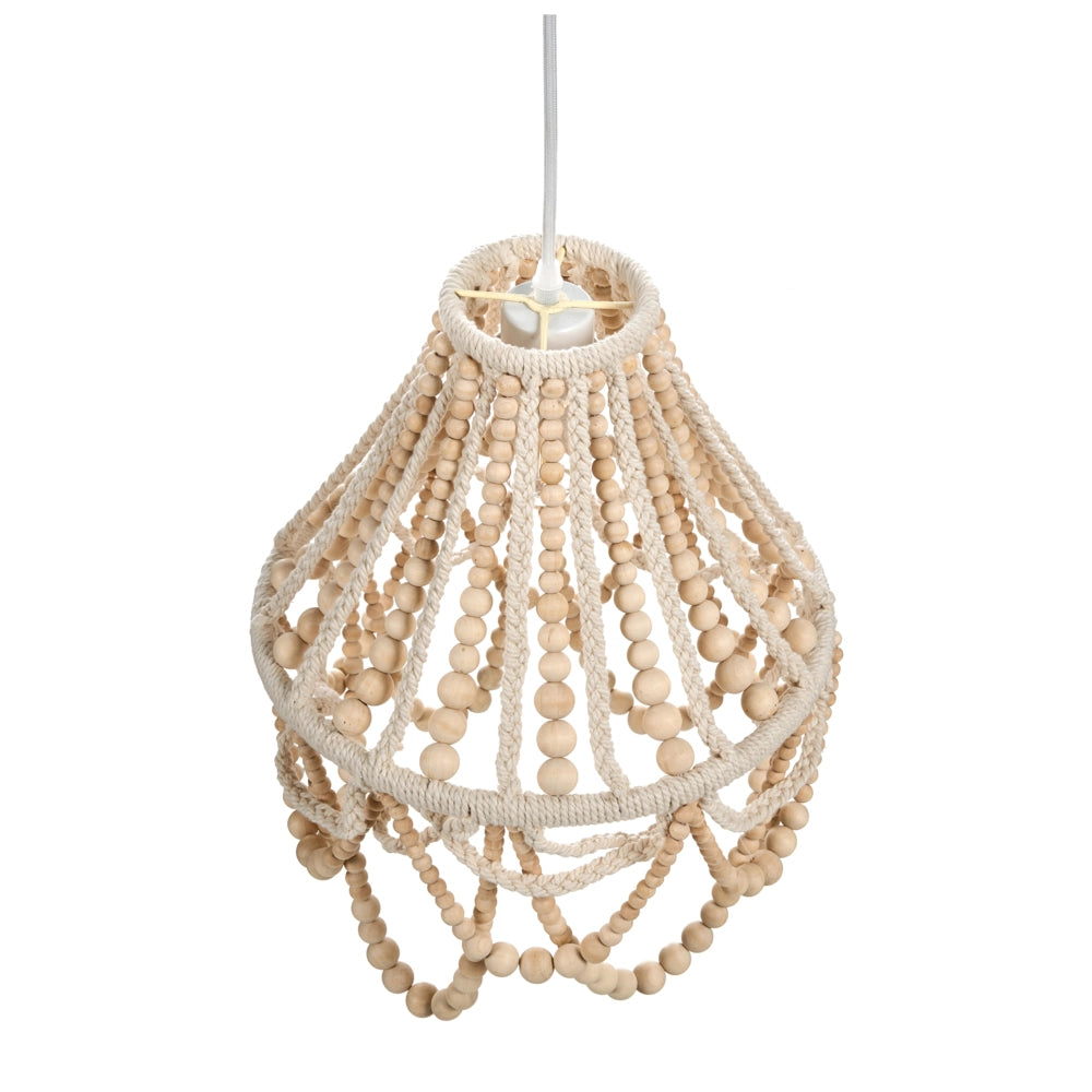 Lampadario in legno di caucciù marrone tessuto perline stile Boho